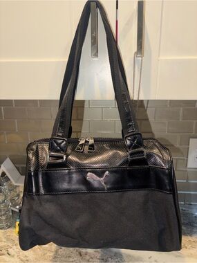 Puma Black Satin-Accent Shoulder Tote